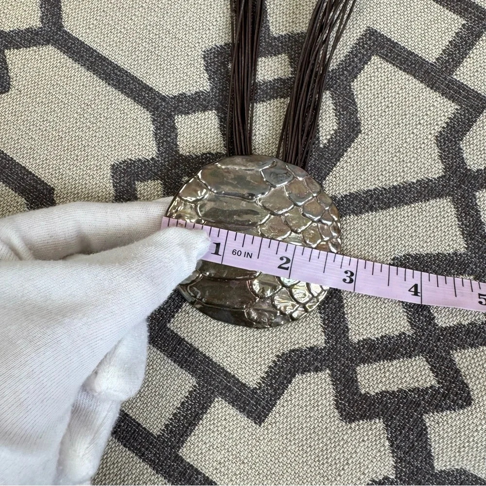 E&L Israel 925 Sterling Silver Electroform Snake Skin Disc Leather Cord Necklace